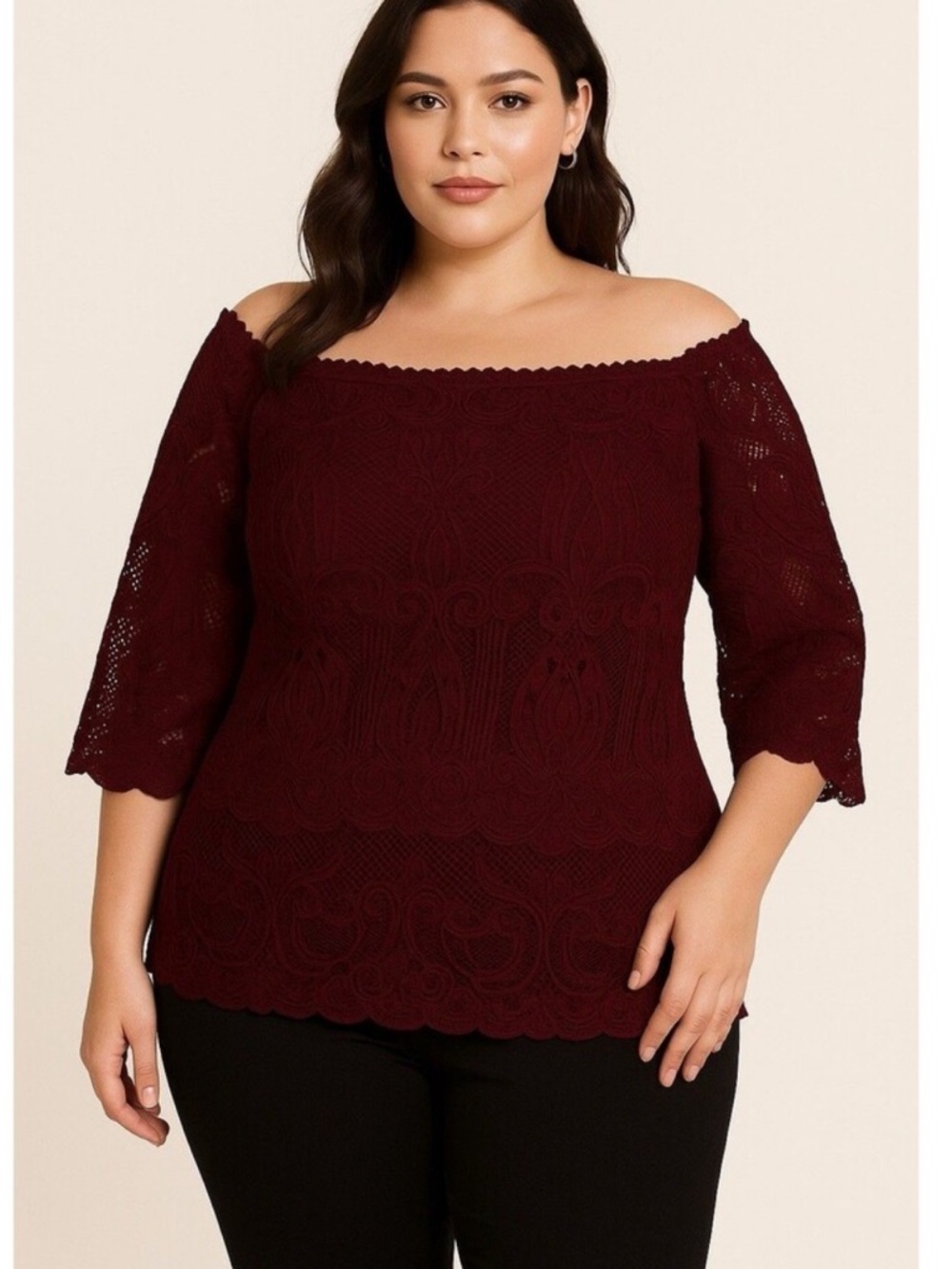 City Chic Top Women XL 22 Lace Shirt Burgundy Blouse Ruby C2